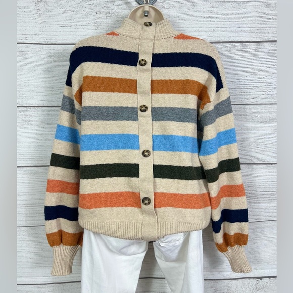 St John's Bay Sweater Knit Multicolor Striped Mock Neck Faux Button Back 💗 - Picture 7 of 7